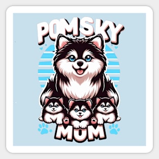 Pomsky Mom and Puppies "POMSKY MOM" Design Sticker